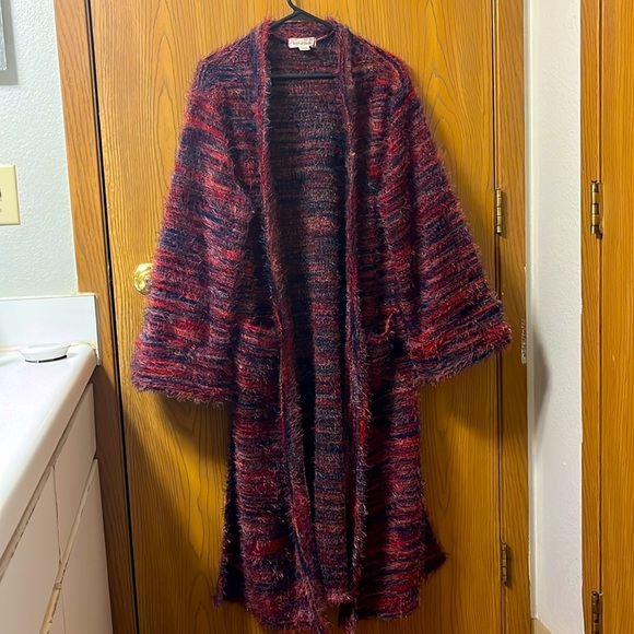 BAND OF THE FREE Sunset Boulevard Eyelash Sweater Fluffy Red & Purple Duster - Picture 10 of 12